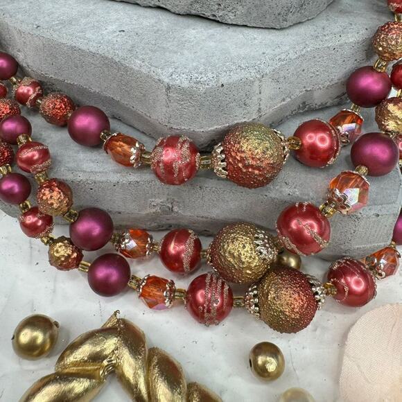 Vintage Pink Faux Pearl Beaded Multistrand Necklace Retro Bridal Jewelry - Picture 7 of 8